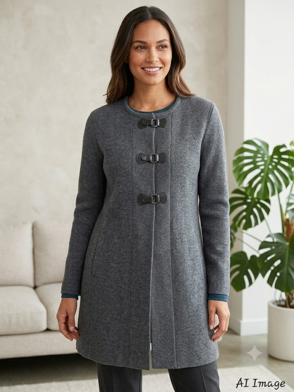 Ellen Tracy Gray Toggle-Front Wool Blend Cardigan